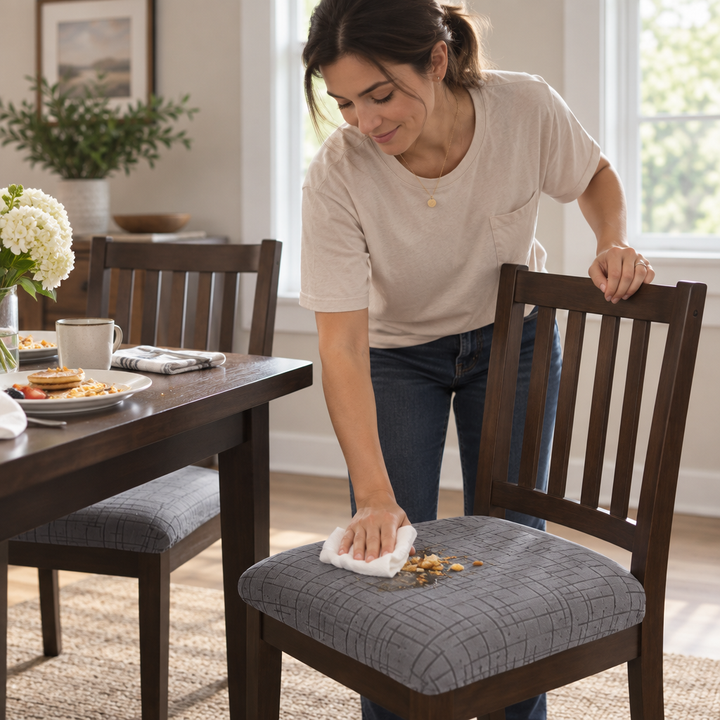 Elastiskt stolsöverdrag i jacquard grid-mönster för matstolar i köket