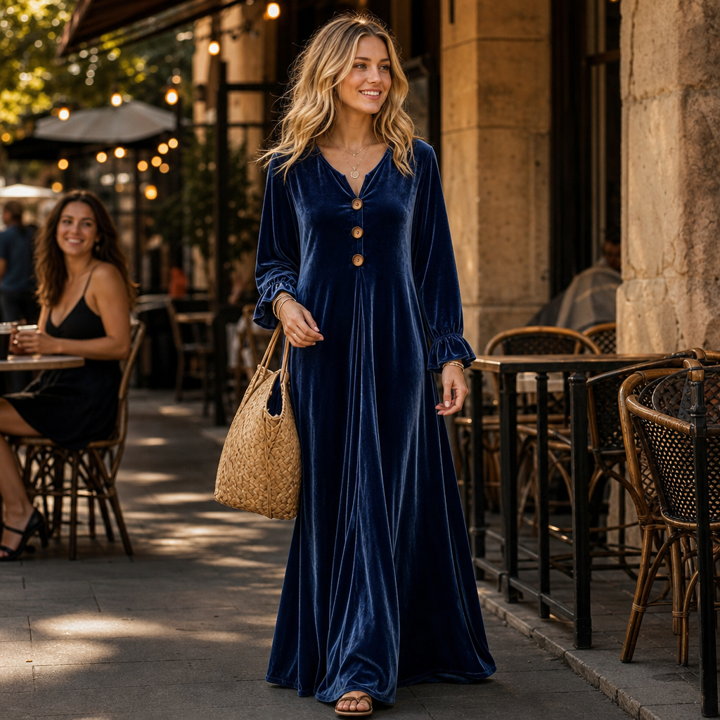 Damklänning Veloura maxiklänning med eleganta volanger i festlig modell
