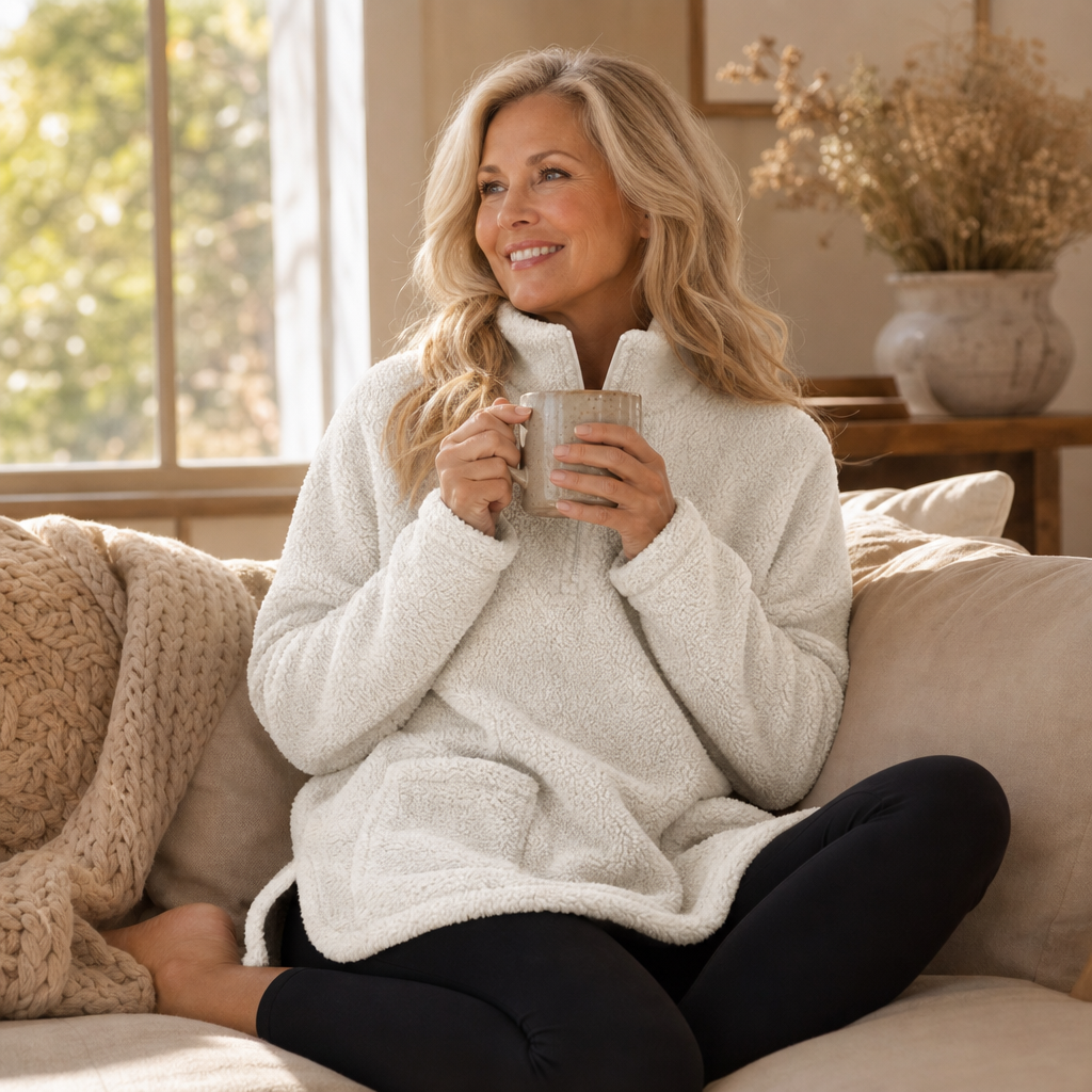 Snygg långärmad pullover i fluffig fleece för dam