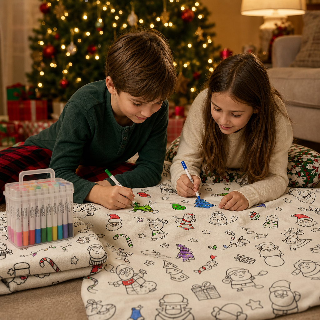 Mjuk pysselfilt för barn med julmotiv redo för färgläggning och kreativ lek