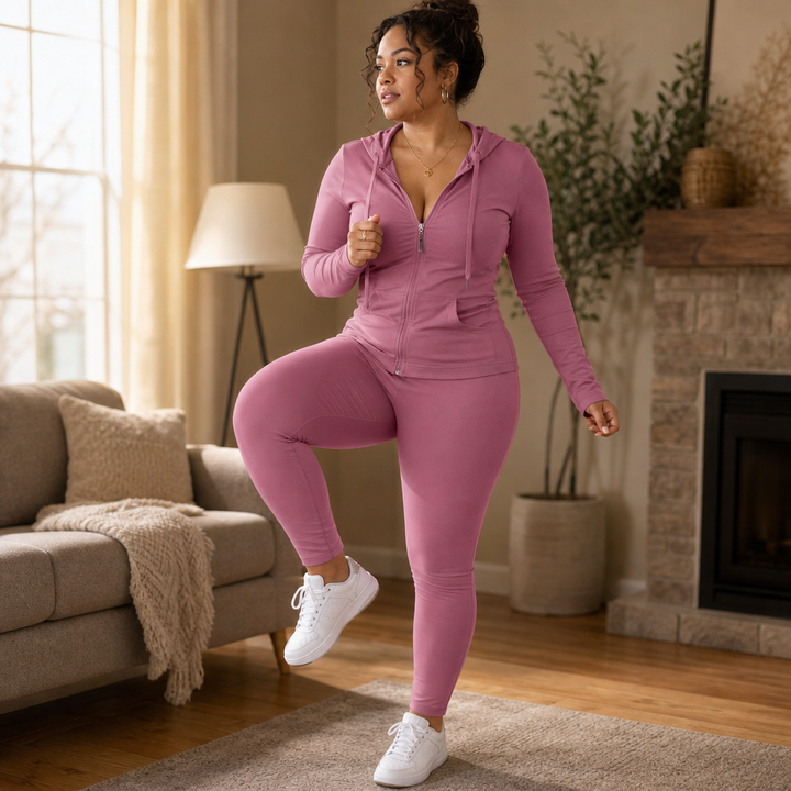 Snygg damtröja med matchande leggins i figurnära modell för vardagsstil