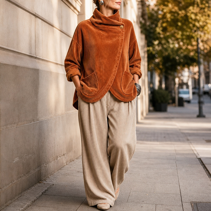 Snygg cropped topp i orange manchester med textur och omlottdesign