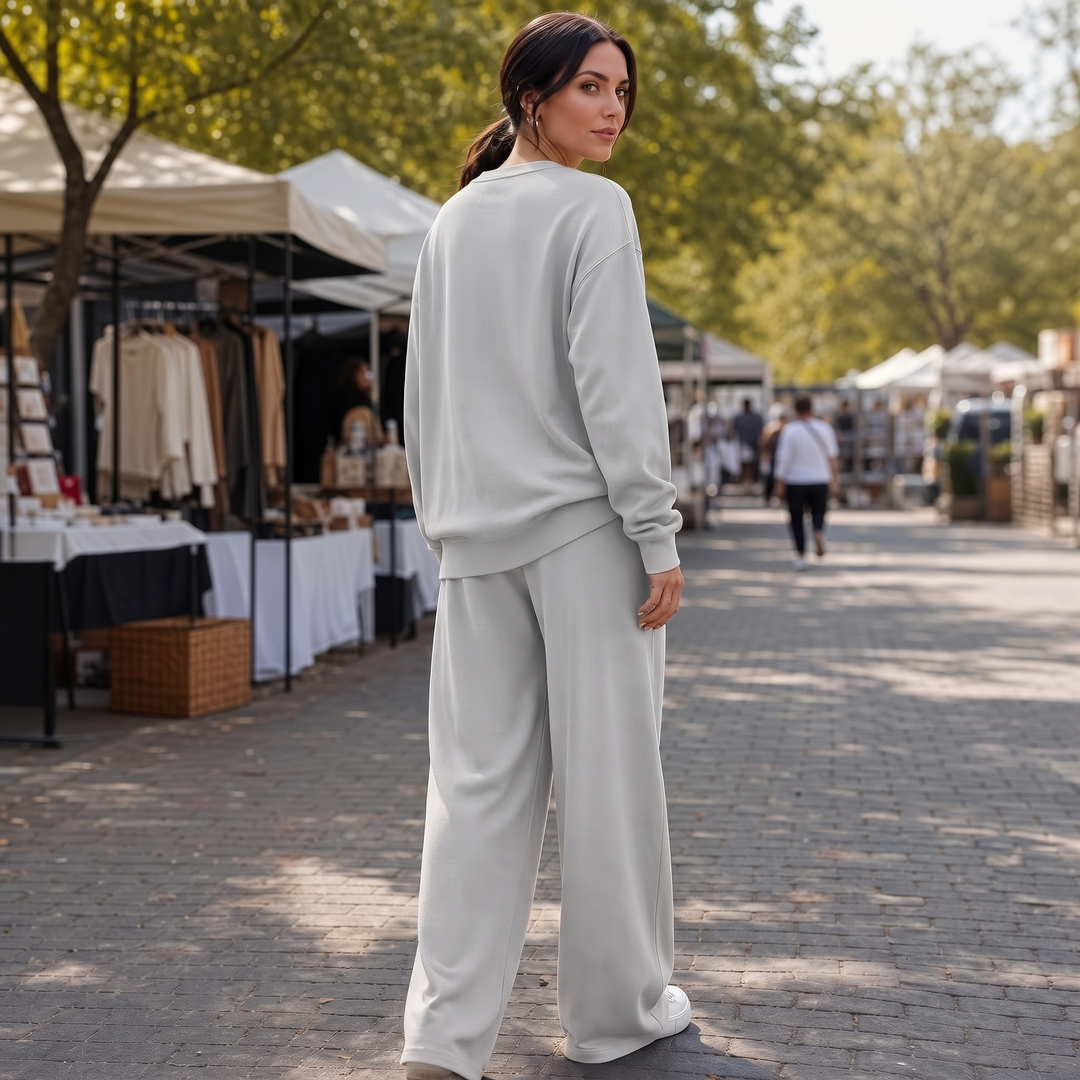 Skrynkelfritt vardagsset för damer med vida ben och elegant midjeskärp
