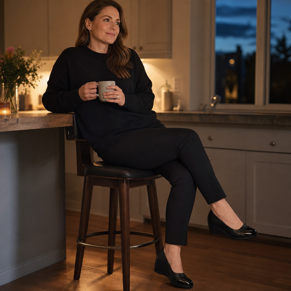 Snygga svarta slip on pumps med kilklack för dam