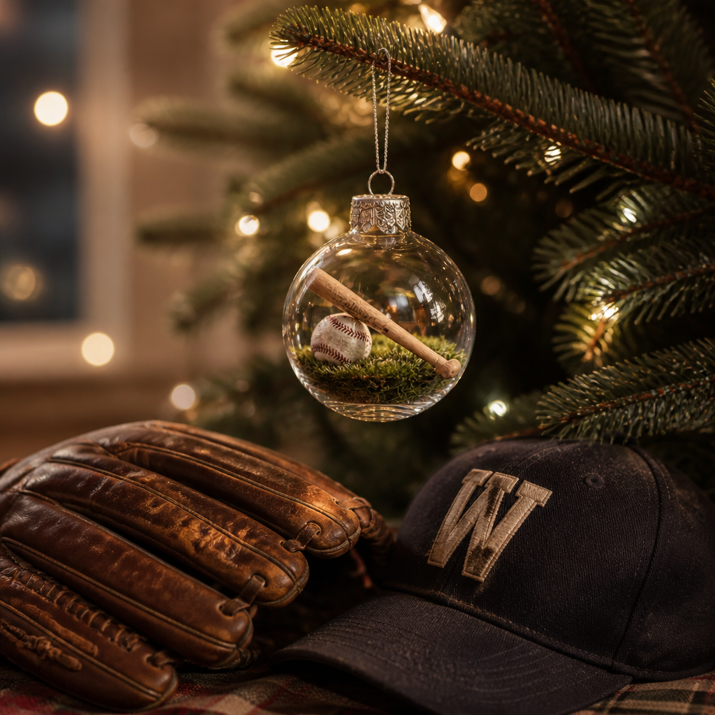 Unisex julgranskula i akryl med baseballmotiv för juldekoration