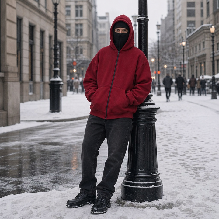 Unisex balaclava huvtröja i helfigur framifrån