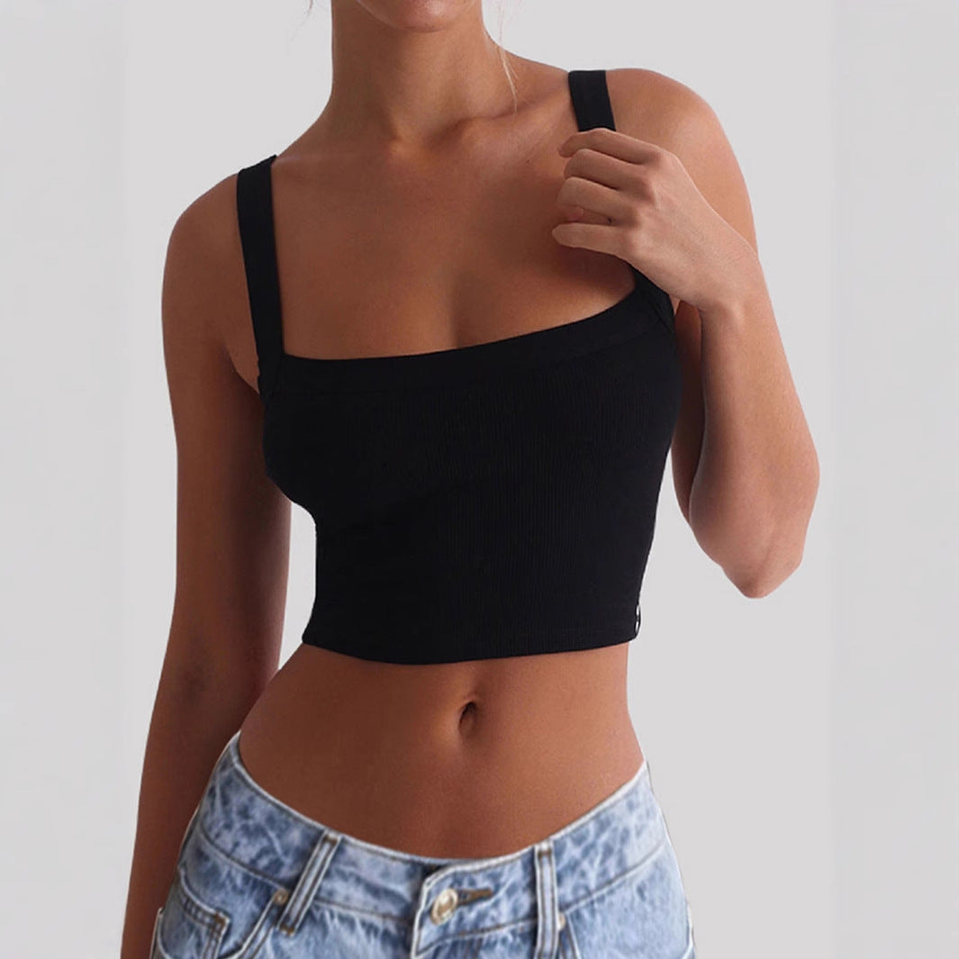 Lila dam crop top med fyrkantig halsringning. Bekväm kort sommartopp, perfekt för casual och trendig stil.