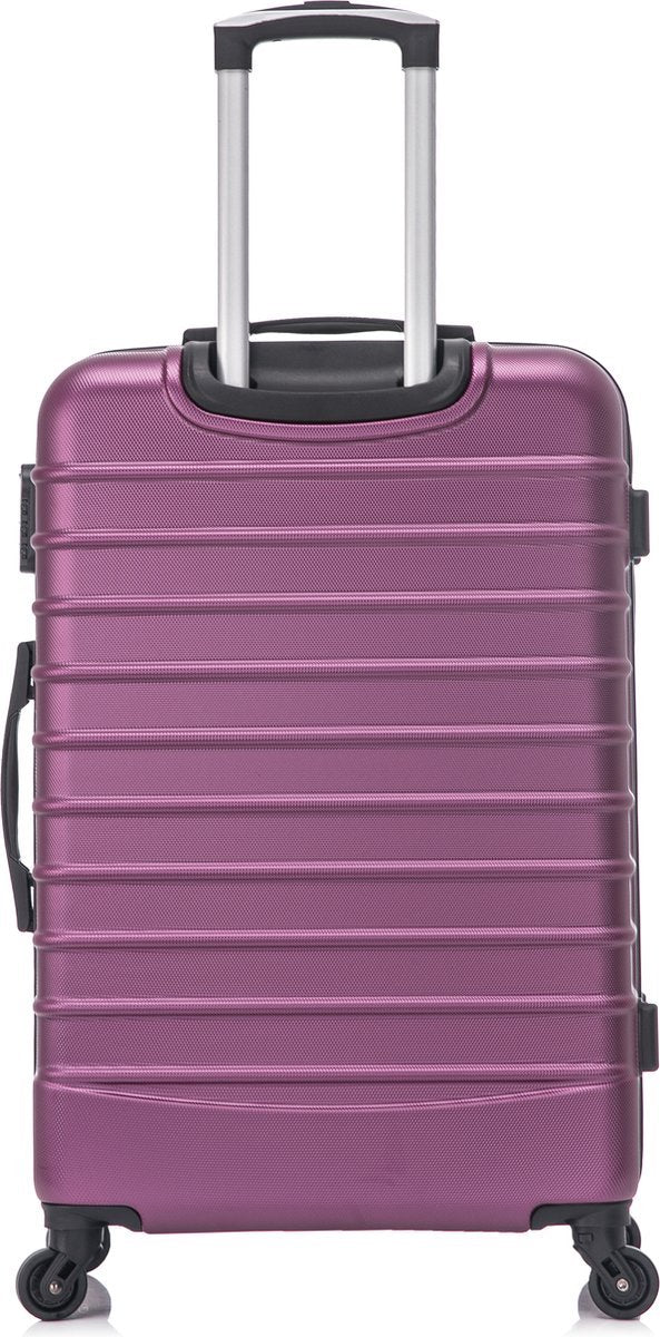 Komplett lila resväskeset, hårdskal, för både handbagage och incheckat bagage. Idealiskt resetillbehör.