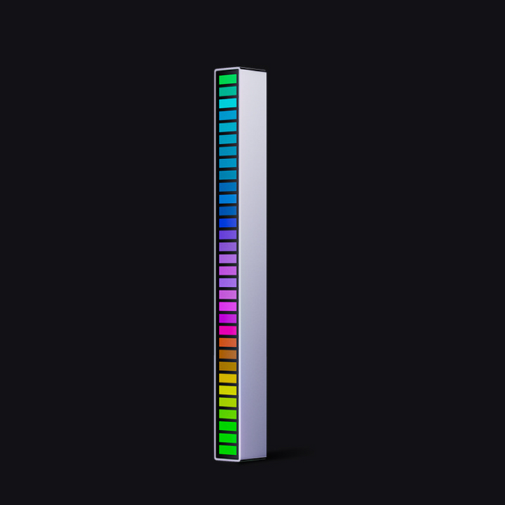 "Ljudkontrollerat RGB LED-ljus, elegant design, 32 färger, musiksynkronisering, för skrivbord eller sängbord."
