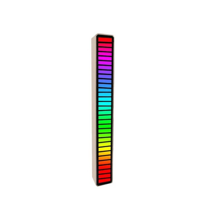 "Ljudkontrollerat RGB LED-ljus, elegant design, 32 färger, musiksynkronisering, för skrivbord eller sängbord."