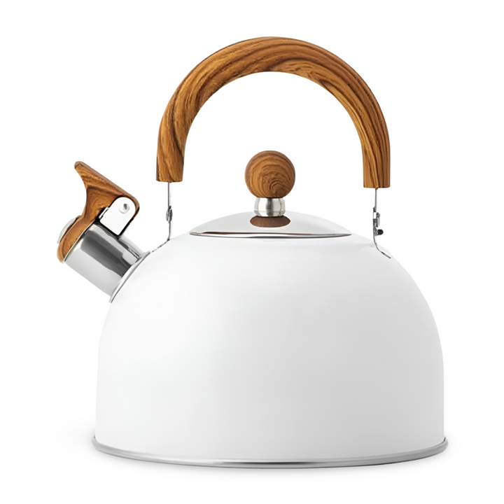 Vit 3L vattenkokare för spisen. Robust design med bekvämt handtag. En perfekt gåva.