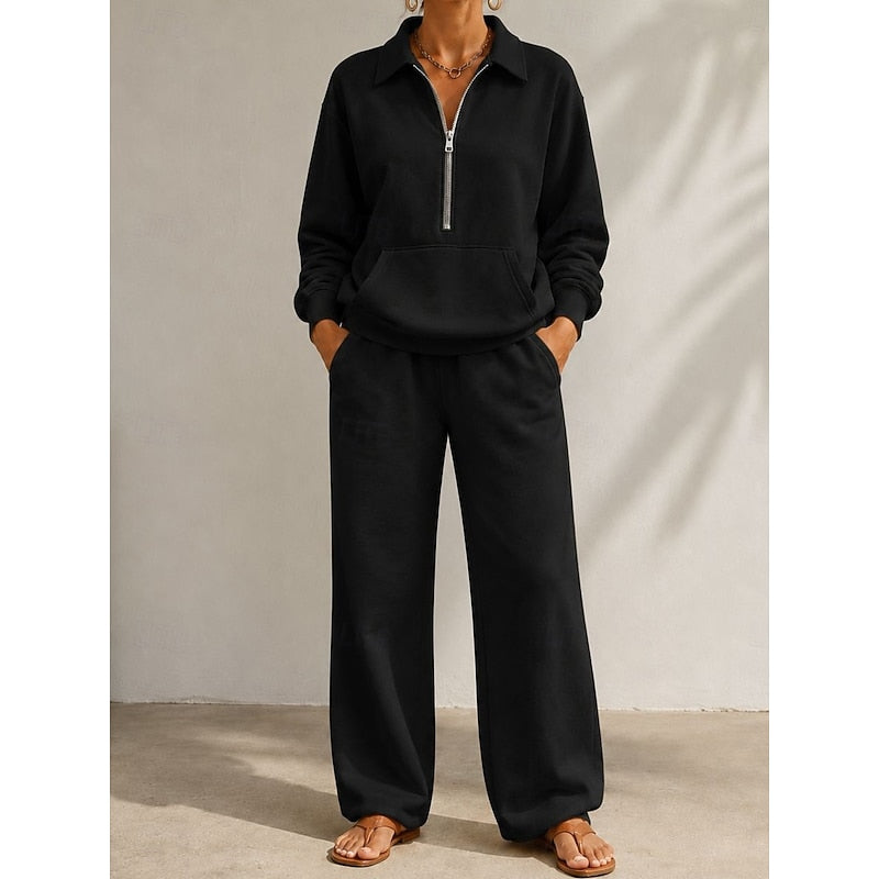 Behagligt damkläder-set med halv-zip i modern och avslappnad stil
