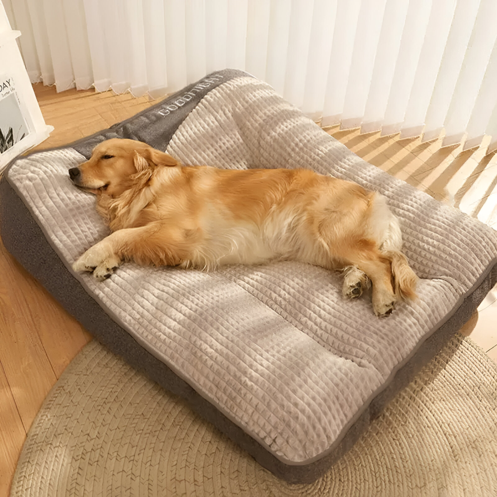 Brun anti-stress hundbädd med hög kant. Djup komfortbädd för medelstora till stora hundar. Tvättbar.