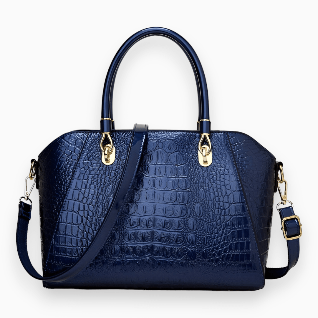 Mörkblå dam tote bag med lackfinish och handtag
