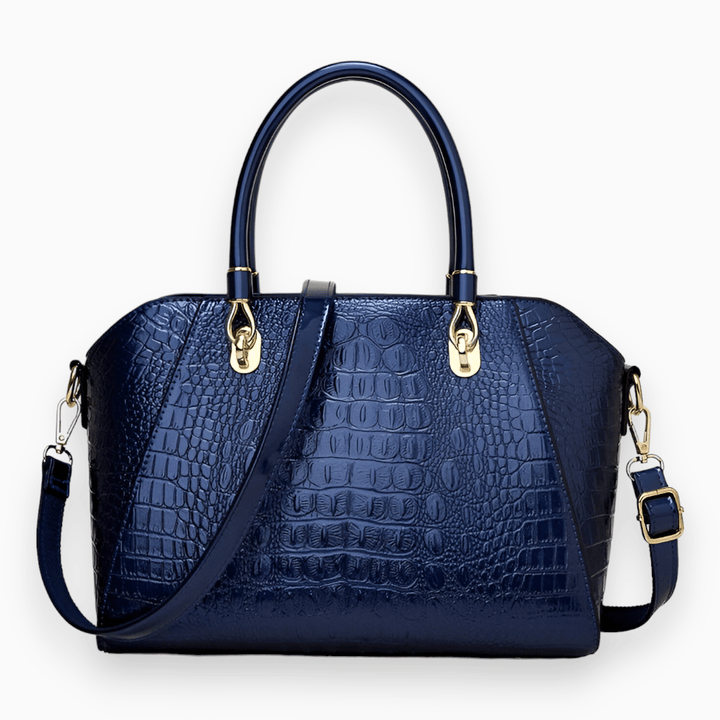 Mörkblå dam tote bag med lackfinish och handtag
