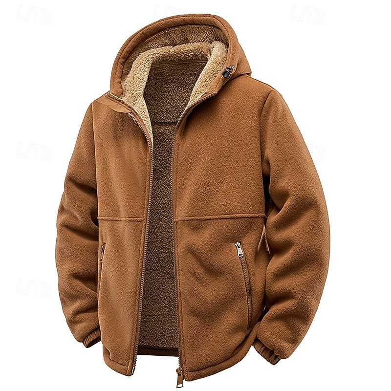 Brun herrmodell av huva full-zip jacka framifrån