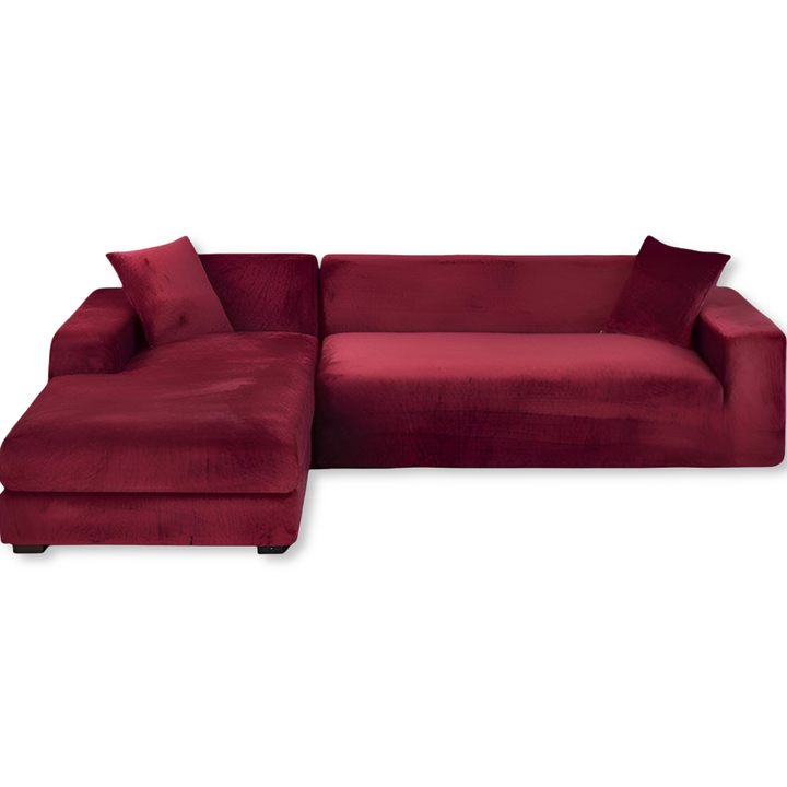 Vitt stretch möbelöverdrag, mjukt och elastiskt, idealiskt för att hålla soffan ren och fin.