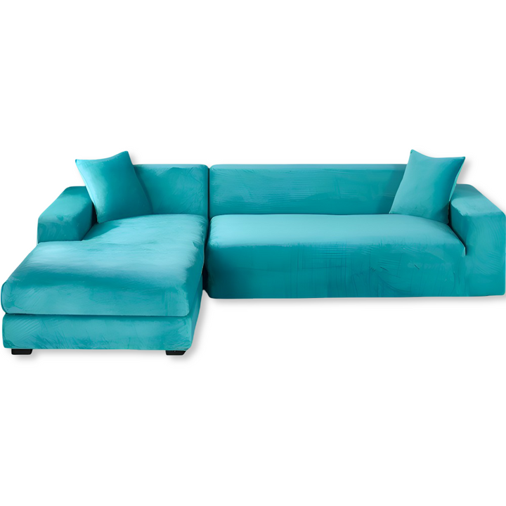 Elegant brunt stretch sofföverdrag, mjukt och elastiskt för optimal komfort och skydd.