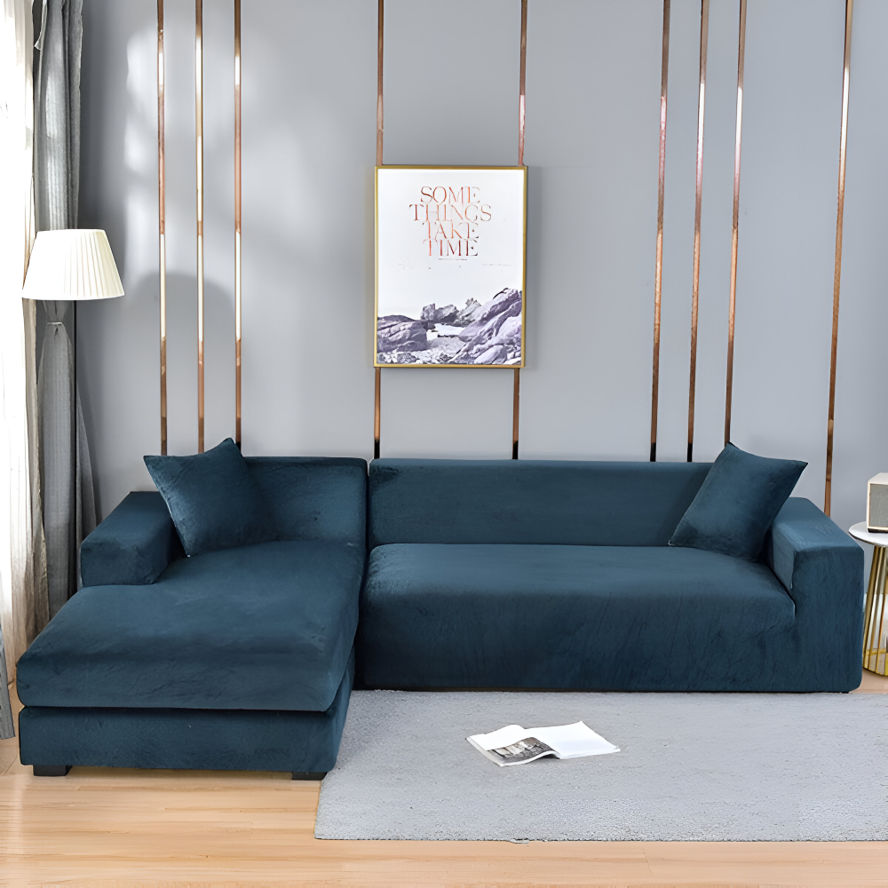 Grått stretch sofföverdrag för modern heminredning, skyddar och fräschar upp din soffa.