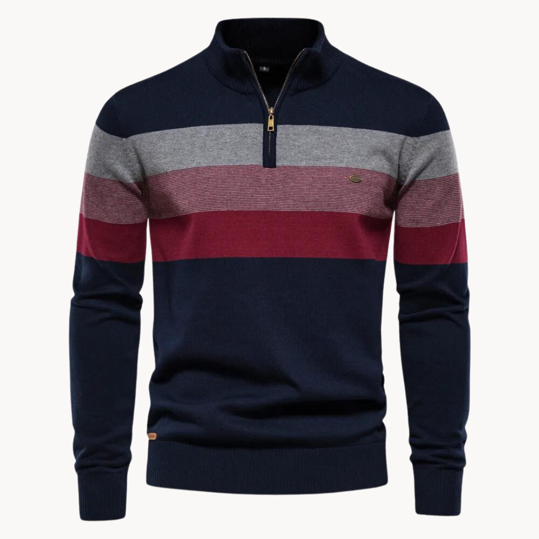 Mångsidig herrtröja med halvdragkedja. Stilren randig design, perfekt för casual eller smart casual look.