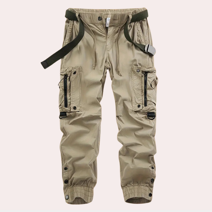 Mångsidiga herr-cargobyxor i beige, perfekta för vardag och streetwear.