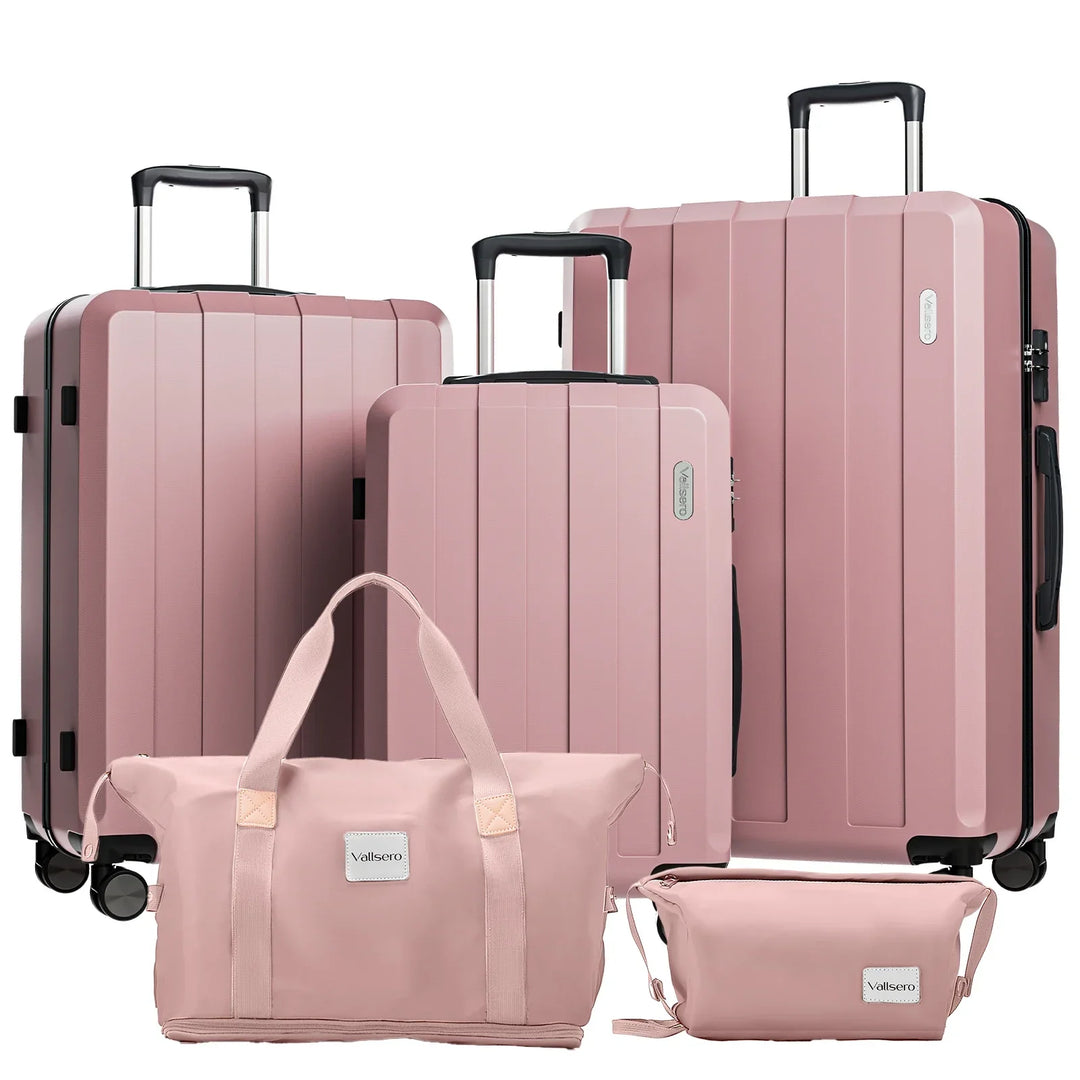 Mångsidigt 5-i-1 resväskset med hårdskal i elegant design, perfekt för alla resor. Bagage med spinnerhjul.