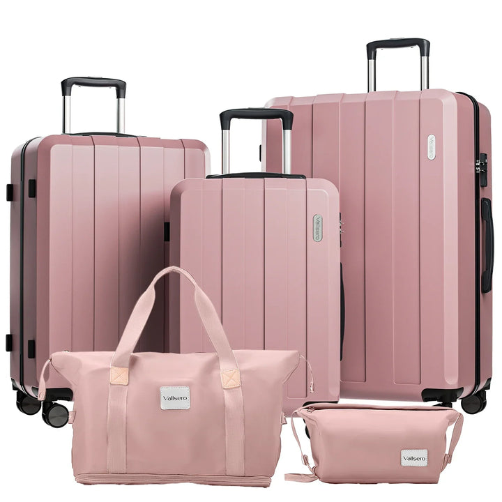Mångsidigt 5-i-1 resväskset med hårdskal i elegant design, perfekt för alla resor. Bagage med spinnerhjul.