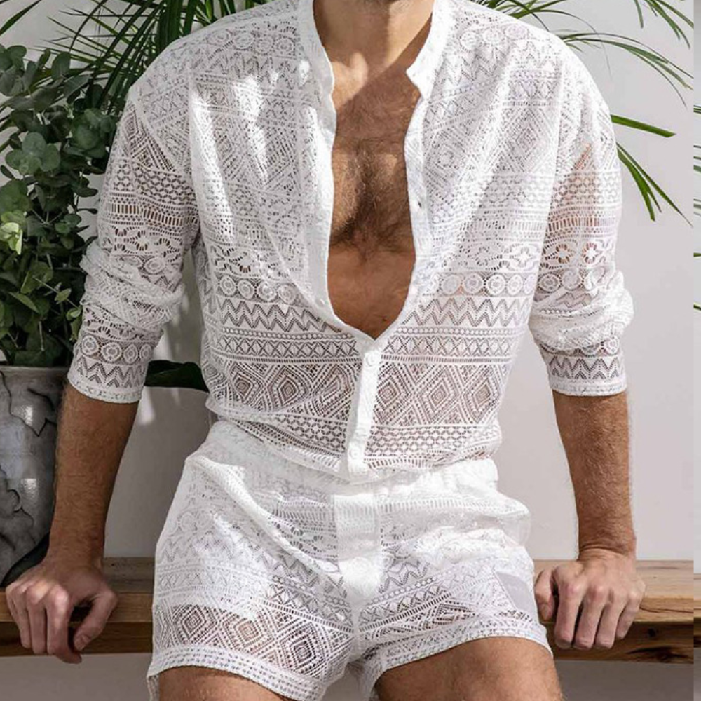 Mäns luftiga sommarset. Bekväm skjorta & shorts för en stilfull sommarlook, perfekt för casual dagar.