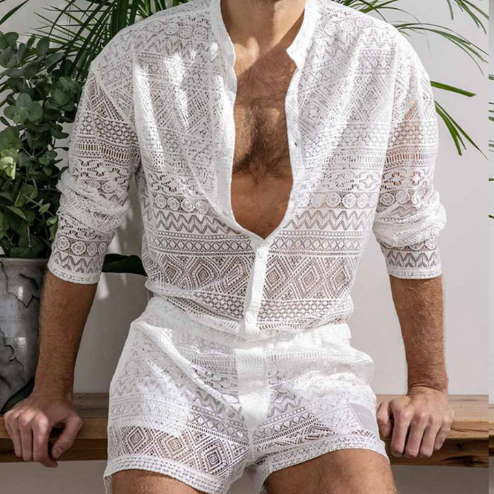 Mäns luftiga sommarset. Bekväm skjorta & shorts för en stilfull sommarlook, perfekt för casual dagar.