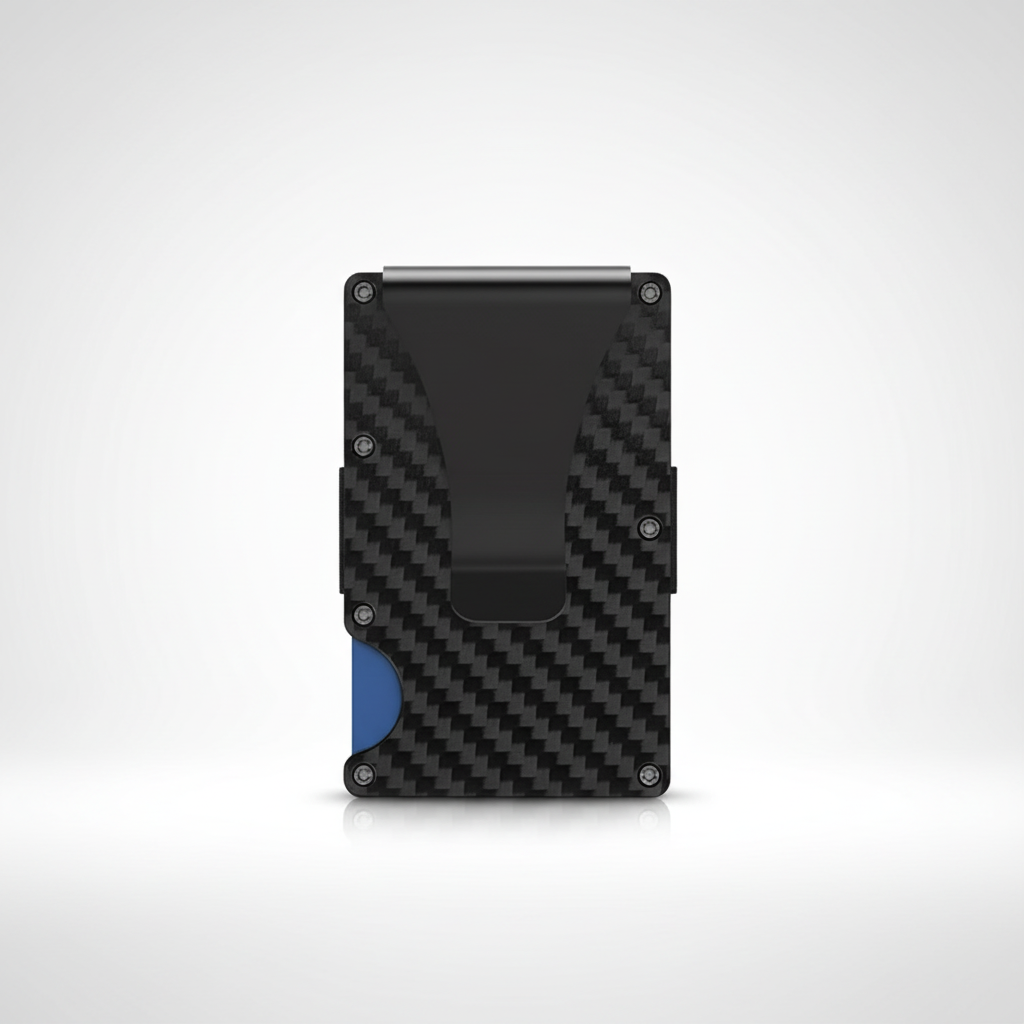 Mäns ultratunna SlimWallet plånbok i hand, visar dess kompakta och minimalistiska design. En praktisk korthållare.
