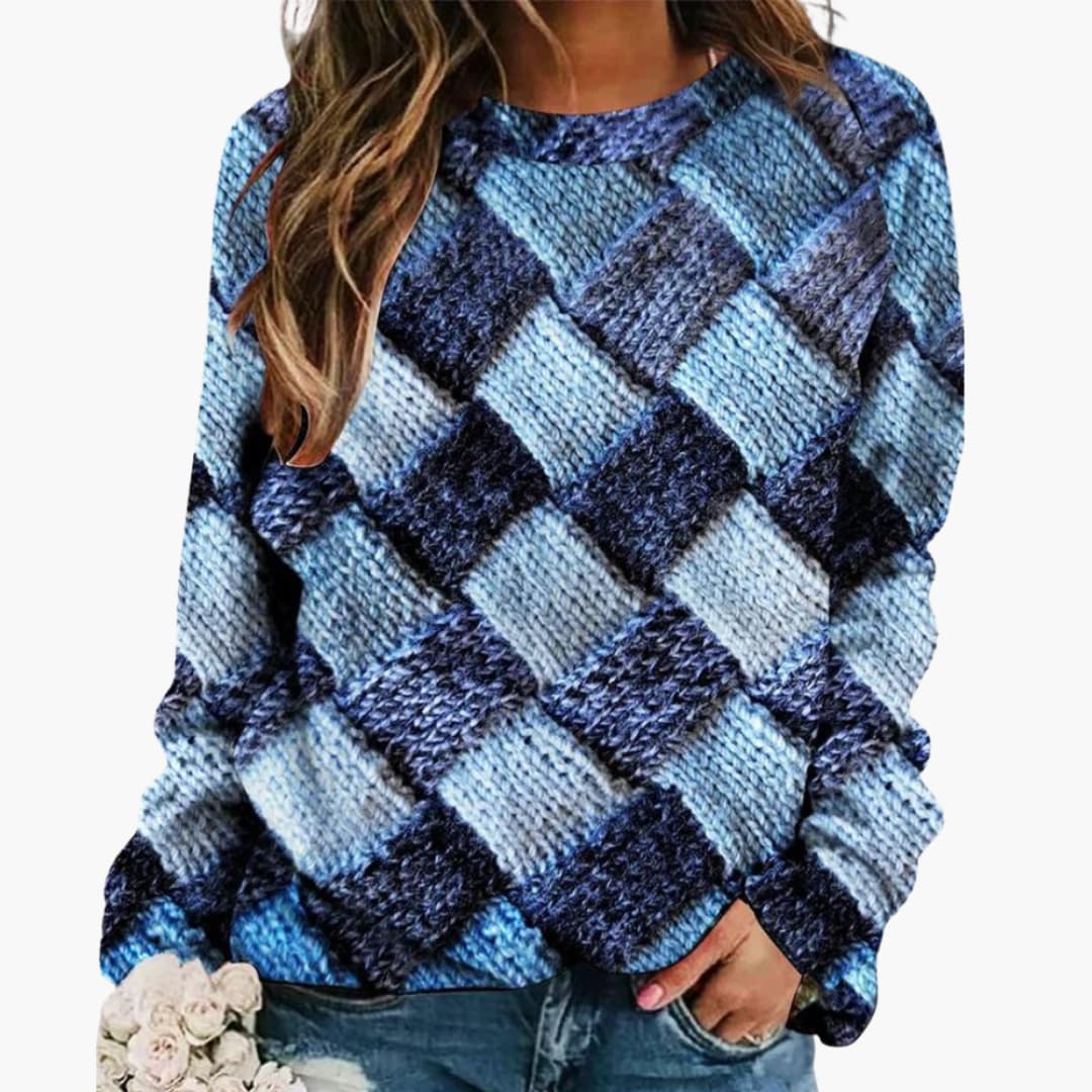 Stilren mönstrad damtröja i stickad kvalitet. Långärmad pullover som passar både vardag och höstmode.