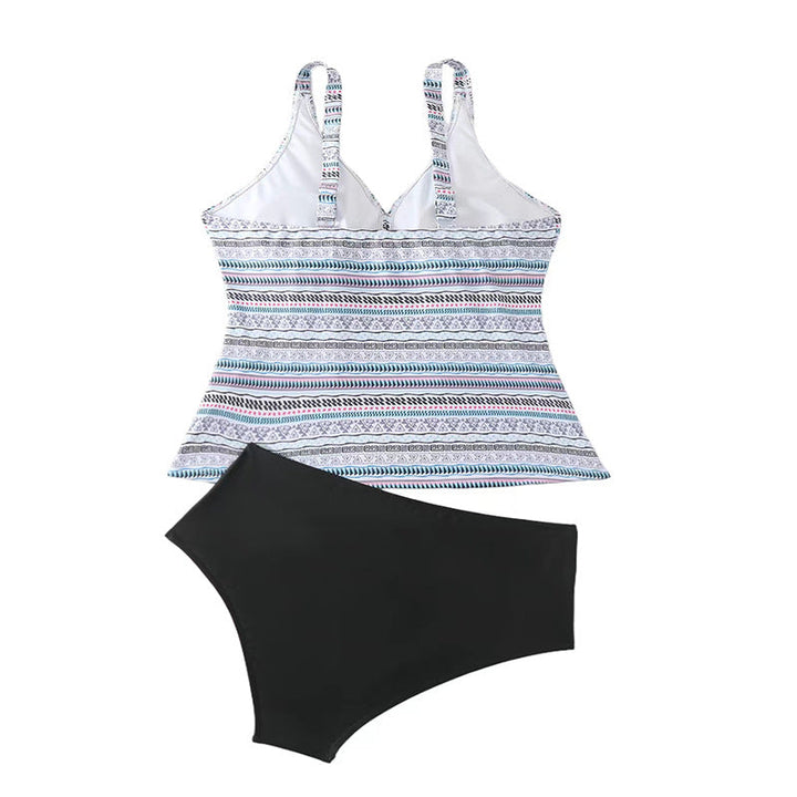 Mönstrad tankini-topp för dam. Stilren och bekväm baddräktsdel, perfekt för simning och sommaraktiviteter.