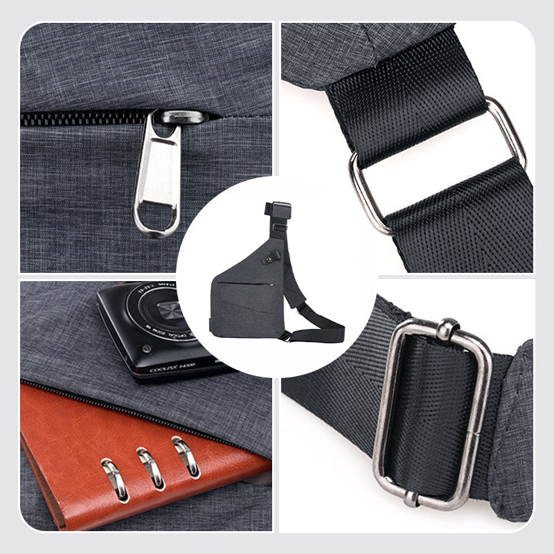 Unisex säkerhetsväska med anti-stöldfunktioner. Perfekt crossbody för stadsliv och resor, med flera fack.