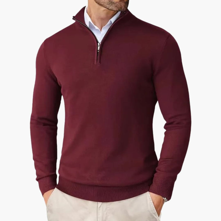 Stilren herrtröja med kvartslång dragkedja, idealisk för vardagsstil och höstmode. Bekväm pullover.