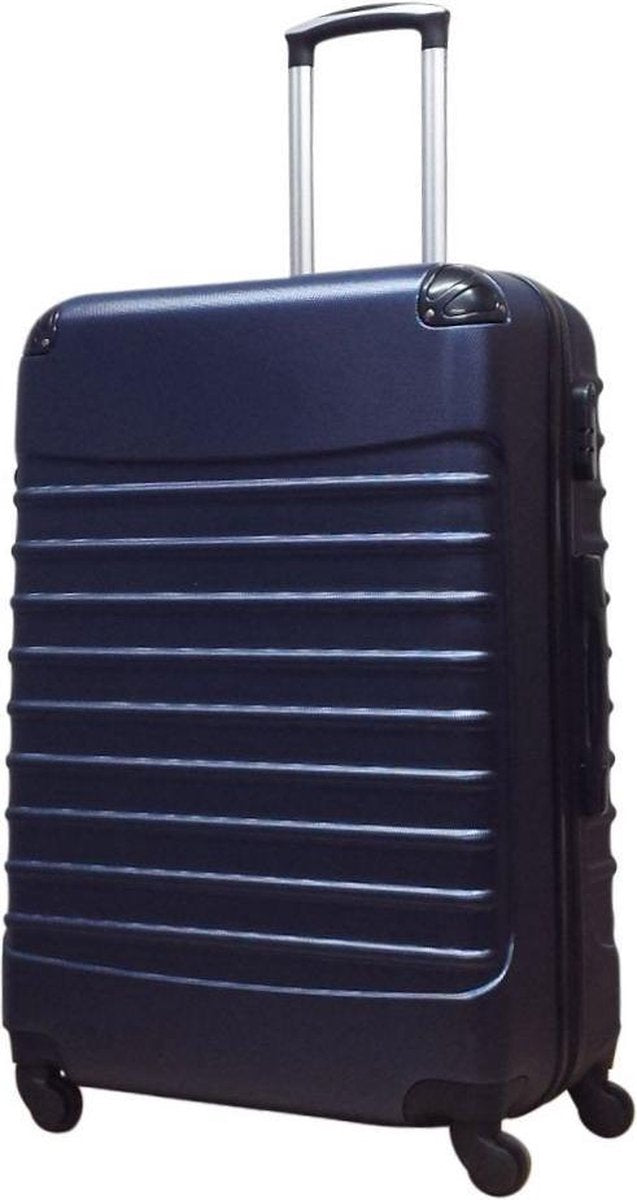 Säkert mörkblått hardcase resväskset med två hjulväskor, ger trygg transport av ditt värdefulla bagage.