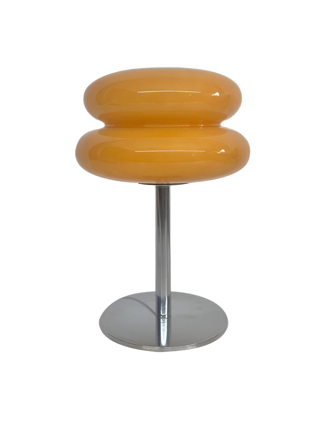 Macaron bordslampa i glas placerad på sidobord. Dekorativ belysning för mysiga kvällar.