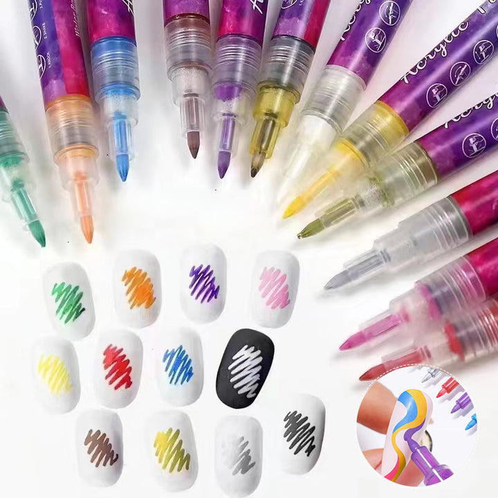 "Magic Manikyr Markör-set 12 färger, eleganta pennor för nagelkonst med ultrafina spetsar och livliga färger, nageldesign."