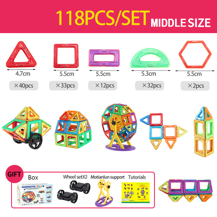 Färgglada magnetiska byggklossar uppstaplade i en rolig konstruktion