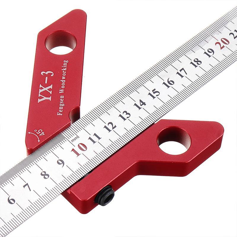 Magnetisk aluminium vinkelmätare, silver och röd, för träbearbetning, med magnet och exakt 45 och 90 graders mätning.