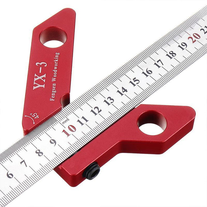 Magnetisk aluminium vinkelmätare, silver och röd, för träbearbetning, med magnet och exakt 45 och 90 graders mätning.