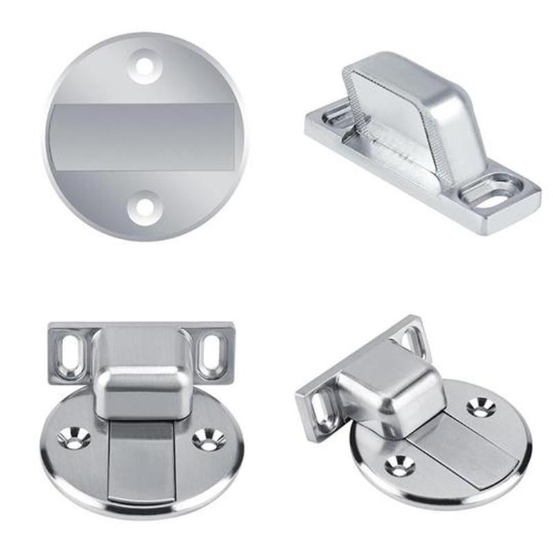 "Magnetisk dörrstopp i zinklegering, borstad yta, för hem och kontor, enkel installation, hållbar och elegant stil."