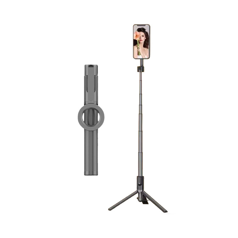 Magnetisk selfiepinne med stativ för mobiltelefoner, vit och svart, med teleskopisk design och 360° rotation för stabil och flexibel fotografering