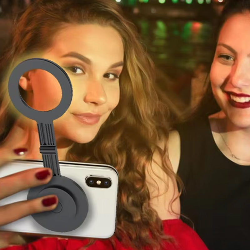 Magnetisk selfiepinne med stativ för mobiltelefoner, vit och svart, med teleskopisk design och 360° rotation för stabil och flexibel fotografering