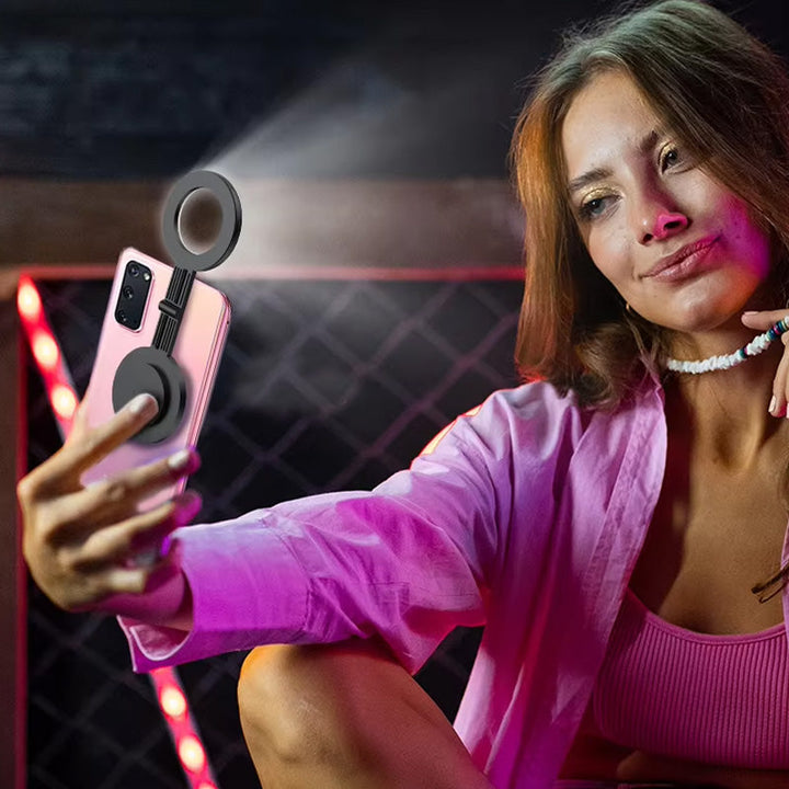 Magnetisk selfiepinne med stativ för mobiltelefoner, vit och svart, med teleskopisk design och 360° rotation för stabil och flexibel fotografering