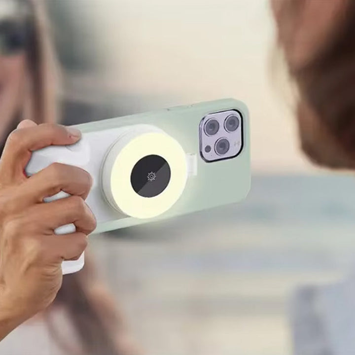Magnetisk selfiepinne med stativ för mobiltelefoner, vit och svart, med teleskopisk design och 360° rotation för stabil och flexibel fotografering