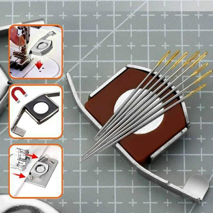 "Magnetisk syguide i metall, liten och kraftfull, idealisk för exakta sömsmåner och perfekt för alla som syr."