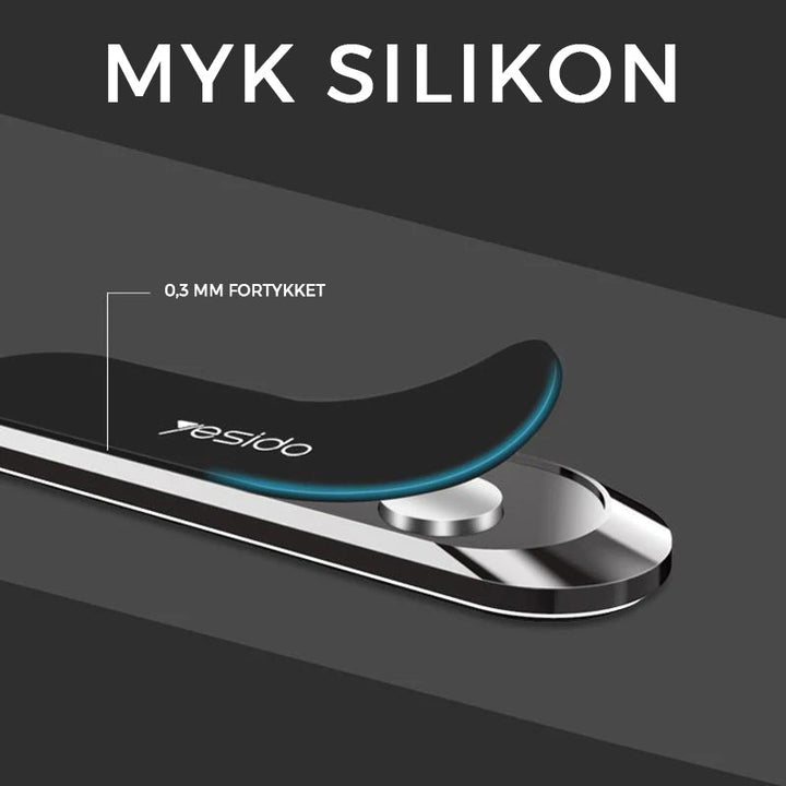 "Magnetisk telefonhållare med 360° rotation, kompakt design i svart, silver och gyllene för bil och hem."