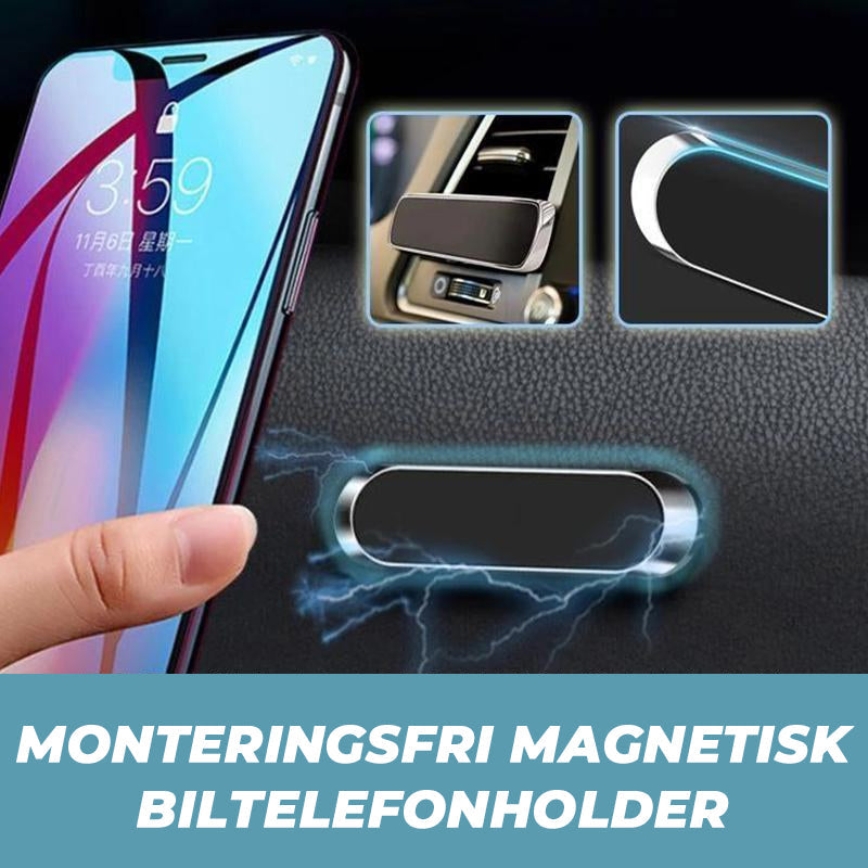 "Magnetisk telefonhållare med 360° rotation, kompakt design i svart, silver och gyllene för bil och hem."