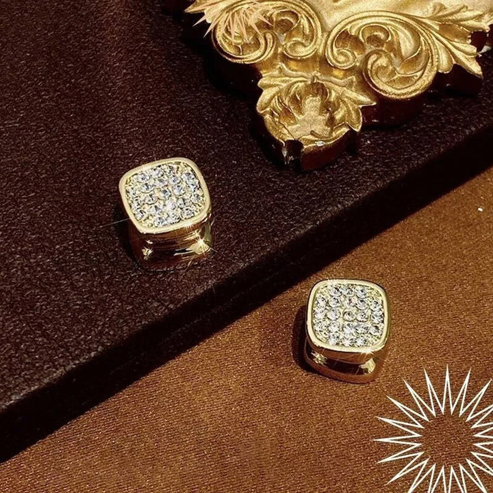 Magnetiska dubbelsidiga örhängen, fyrkantig design med diamanter och svart alternativ, moderna och eleganta för kvinnor.