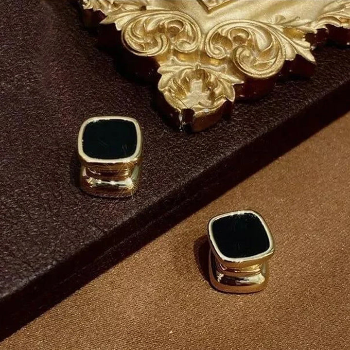 Magnetiska dubbelsidiga örhängen, fyrkantig design med diamanter och svart alternativ, moderna och eleganta för kvinnor.